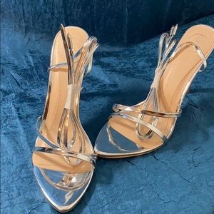 Miss Guided Silver lace up pointed Sandal Heels